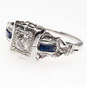 Vintage Diamond & Blue Sapphire Engagement Ring Solid Platinum 