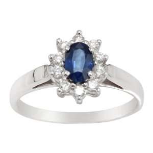   White Gold Blue Kanchanaburi Sapphire & Diamond Cluster Ring: Jewelry