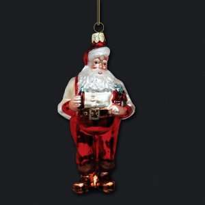  Pack of 6 Glass Santa Claus Holding Six Pack of Coca Cola 
