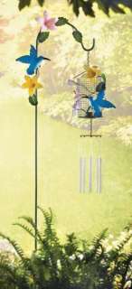 Hummingbird & Flowers Lantern & Wind Chimes Yard Stake  