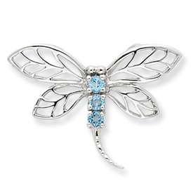 New Sterling Silver Swiss Blue Topaz Dragonfly Pendant  