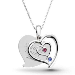   Personalized Sterling Couples Birthstone Heart Necklace Gift Jewelry
