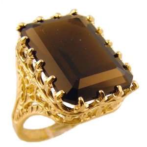   Style Filigree 15ct Emerald Cut Smoky Quartz Ring, Sz 5 1/2: Jewelry