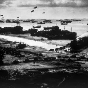World War II, Allied Ships Landing Military Supplies on Omaha Beach 