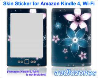   Sticker Art Decal Blue Flower Design for  Kindle 4 Wi Fi Reader