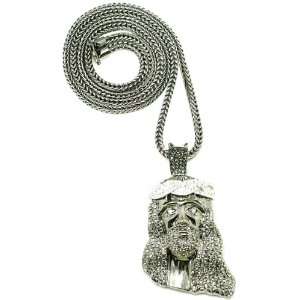  Crowned Jesus Large Gun Metal & Silver Iced Out Pendant 36 