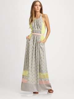 Rebecca Taylor   Patched Silk Jacquard Long Dress   Saks 