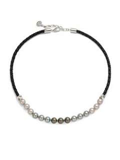 Majorica   8MM Multi Colored Round Pearl Sterling Silver & Leather 