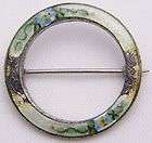 Enamel Flower Pin / Brooch Round Circular Thin .925 Sterling Silver