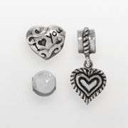  Beads Sterling Silver Heart Charm, I Love You Bead and Spacer Bead Set