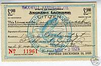 1929 State of California Fishing License  
