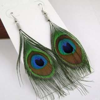   Retro Peacock Feather Dangle Earrings Chandelier Hook Gift NEW  