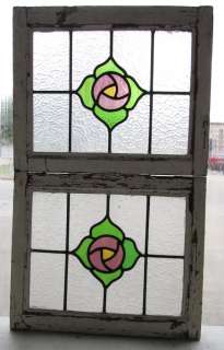 Pair of Antique Stained Glass Windows Fancy Mac Roses  