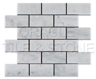 Carrara White Marble Honed Brick Mosaic Tile  