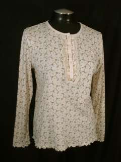   Lauren L Floral Lace Ruffle Trim Half Button Cotton Shirt Top Jersey