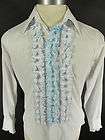 Vintage 70s White and soft blue TUXEDO shirt RUFFLE mens 15 M