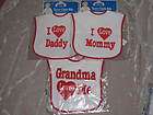 Mommy Daddy Grandma Terry Bib Red Waterproof Heart NEW
