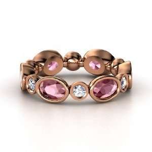  Elliptical Circle Band, 14K Rose Gold Ring with Rhodolite 