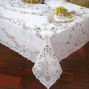    72 Round Crochet Vinyl Lace Tablecloth   White: Home & Kitchen