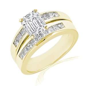  1.75 Ct Emerald Cut Diamond Engagement Wedding Rings Set 