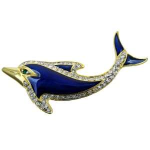 Crystal Studded Dolphin   Gold Plated CZ Diamond Studded Dolphin Lapel 