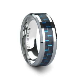  Carbide Ring with Black & Blue Carbon Fiber Inlay   FREE Engraving 