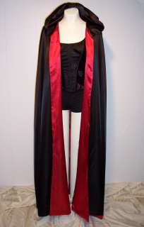 Satin Black Red long Cape Cloak Hood YOU can change the lining color 