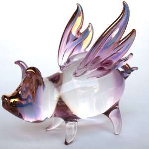  Hand Blown Glass Flying Pig Figurine with Wings 