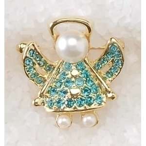   Jewelry March Birthstone Aquamarine & Pearl Angel Pins