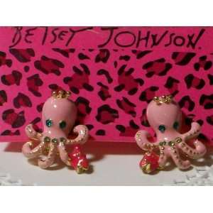 BETSEY JOHNSON Pink Octopus Princess Crystal Blue Eyes Stud Earrings