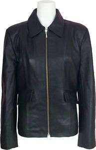 Womens Short Black Genuine Leather Jacket Size 10 #Q3  