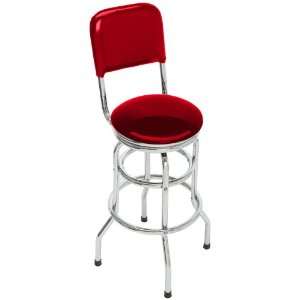  Solid Red Double Ring and Chrome Seat Ring Barstool 