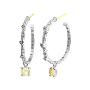 Judith Ripka Cushion cut Canary Crystal with White Sapphire Hoops