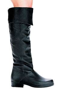 MENS UNISEX PIG LEATHER KNEE HIGH CUFFED BOOTS 1 HEEL  
