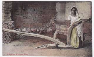 Girl & Primitive Mexican Plow Early 1900s Colored Postcard. Make 