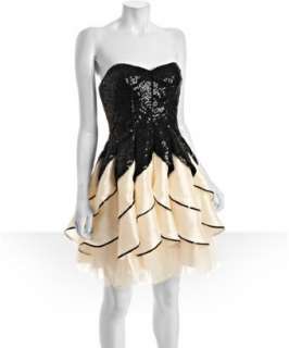 Betsey Johnson black and cream sequin strapless tiered dress  BLUEFLY 
