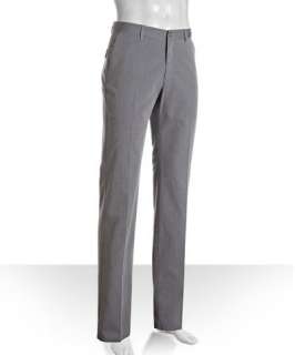 Brioni light grey textured cotton flat front pants