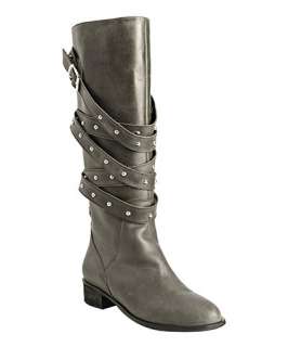 Charles David grey leather Romp studded strap boots