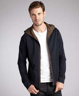 Elie Tahari navy cotton jersey Benjamin zip front hoodie