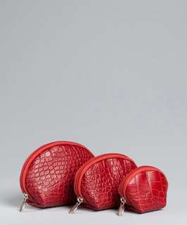 Furla cherry croc embossed leather Matrioska 3 in 1 cosmetics bag