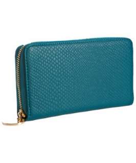 Deux Lux teal snake embossed faux leather Hudson zip continental 