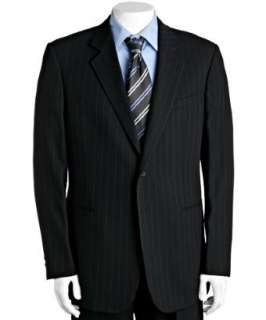 Armani Giorgio Armani black striped wool 2 button suit with single 