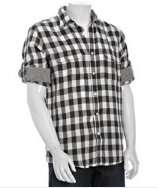 Joseph Abboud black and white gingham linen roll up sleeve shirt style 