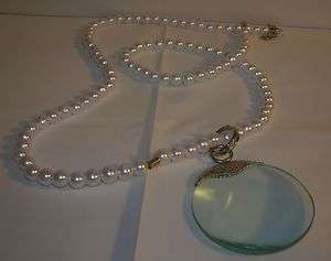   NEW MAGNIFIER PENDANT NECKLACE QUALITY FAUX PEARLS 36 INCHES  