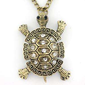 Gold tone White Crystal Turtle Baby Pendant NECKLACE  