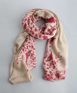 Kashmere brown and pink cashmere silk leopard frayed scarf