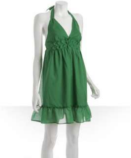 Single kelly green cotton silk Stacy halter dress  BLUEFLY up to 70 