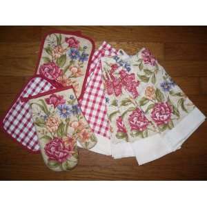   Floral Kitchen Towel Set with Oven Mit and Pot Holders