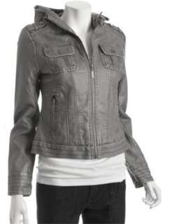 Miss Sixty french grey faux leather hooded zip jacket   up to 