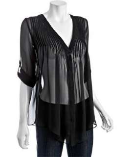 Romeo & Juliet Couture black chiffon EJ pleated rolled sleeve blouse 